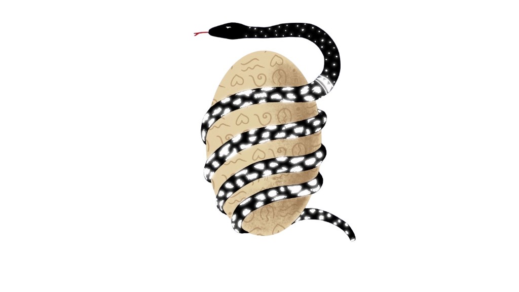 Illustration — snake wrapped around an egg